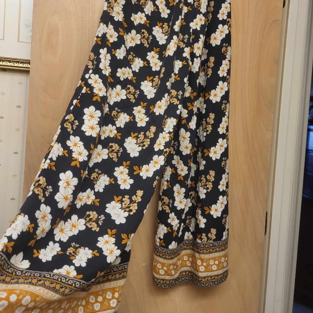 Circuit Beach Floral Tan Black rust sepia Boho pants S